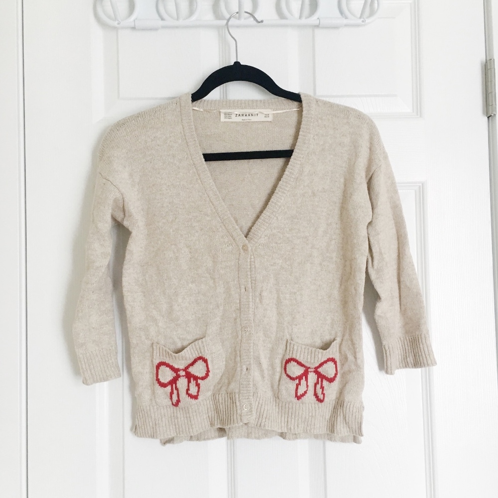 ❗3/$20 Zara Bow Pocket Beige Sweater Cardigan